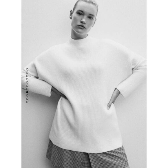 NWT Mango High Collar Ribbed Knit Sweater in Ecru - Picture 11 of 12